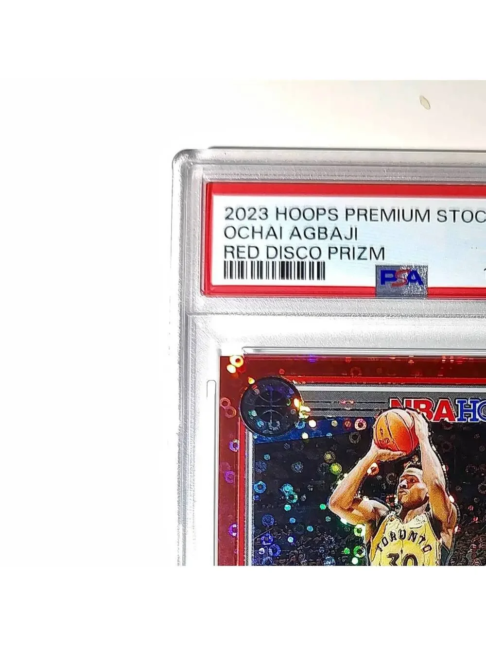 Ochai Agbaji 2023 Panini Hoops Premium #62 30/149 Red Disco Prizm PSA 10 Gem